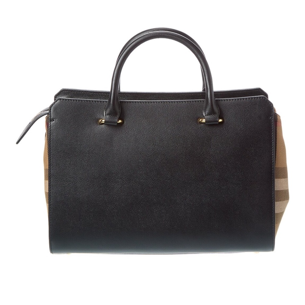 Burberry Black Leather and Tan Checked Canvas Purse - Picture 4 of 14
